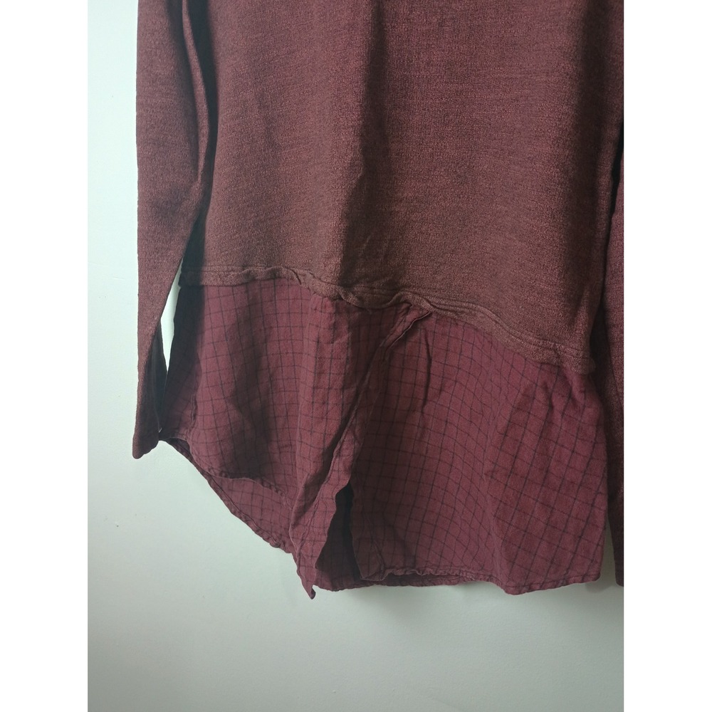 Cut Loose Womens Burgundy Lagenlook Mixed Media Linen Hem Top Size M 0227876 - Picture 2 of 6